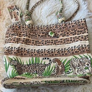 Leopard Print Tote Bag with Green Accents